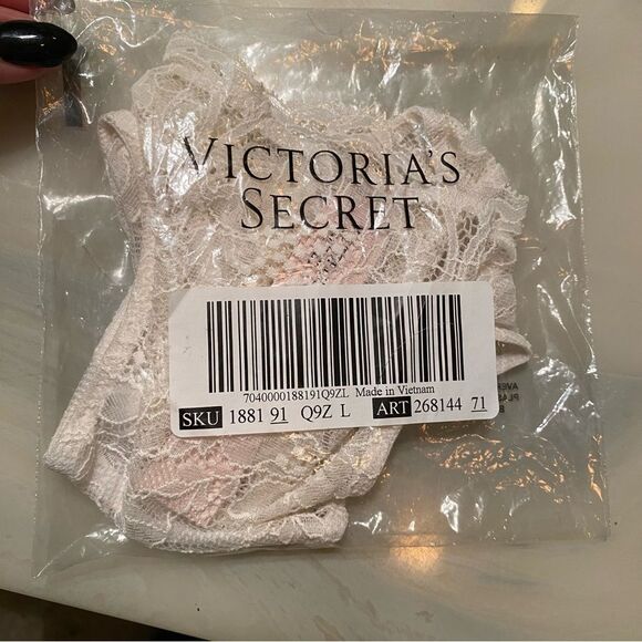 Victoria’s Secret Women’s L Double Shine‎ Rhinestone Strap Lace Thong White New - Picture 2 of 8